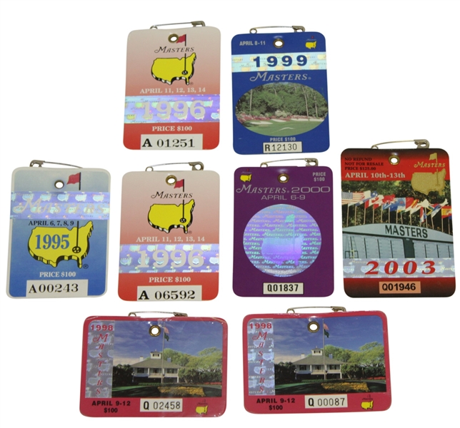 1995, 1996 - 2, 1998 - 2, 1999, 2000 & 2003 Masters Tournament Series Badges
