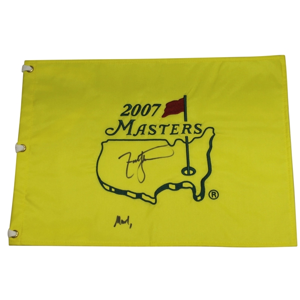 Zach Johnson Signed 2007 Masters Flag with Inscription JSA ALOA