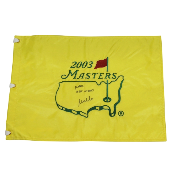 Mike Weir Signed & Inscribed Embroidered 2003 Masters Flag JSA ALOA