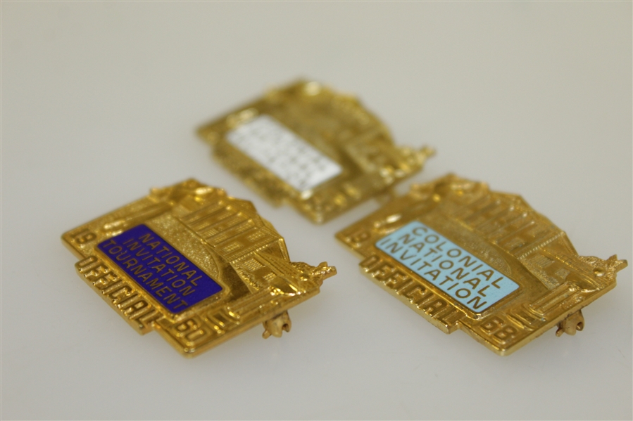 Colonial Invitational Tournament Official Pins / Badges - 1960, 1966 & 1968