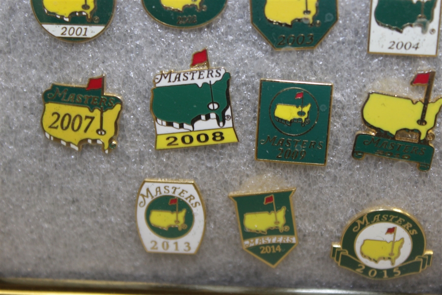 Masters Tournament Employee Pins (19) In Framed Piece - Run of 1998-2016