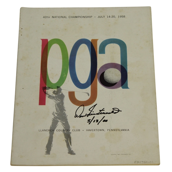 Dow Finsterwald Signed 1958 PGA Championship at Llanerch CC Program JSA ALOA