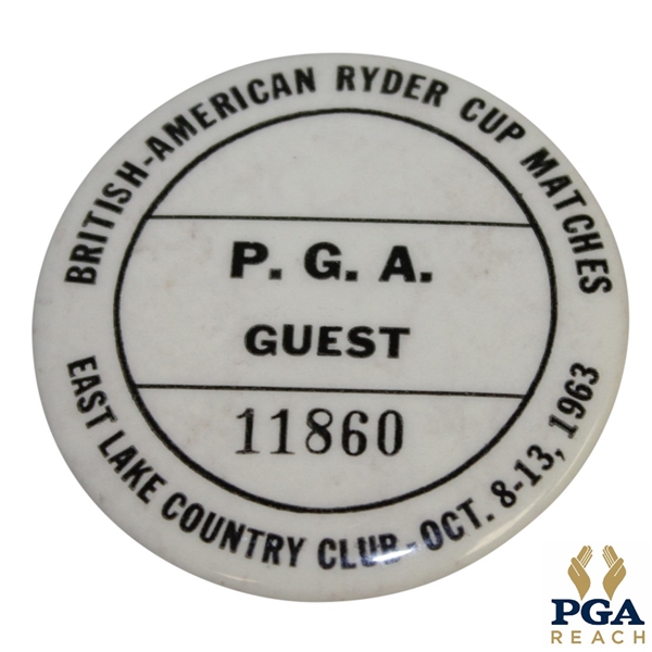 1963 Ryder Cup PGA Guest Credentials Badge - East Lake Country Club
