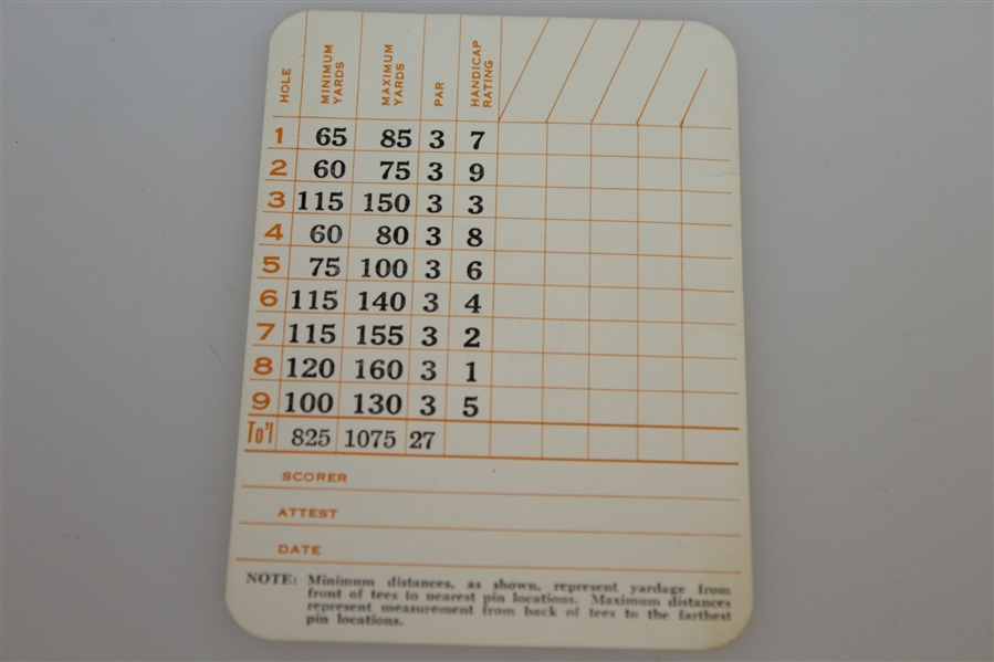 Vintage Augusta National Golf Club Par 3 Course Scorecard