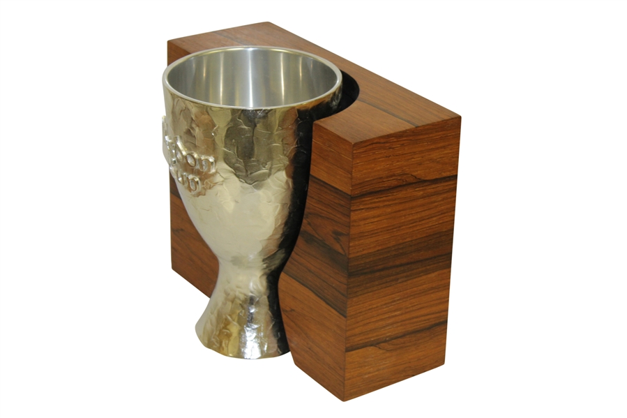Silverplate Vardon Cup w/ Embossed Lettering & Hammered-Like Surface in Wood Case