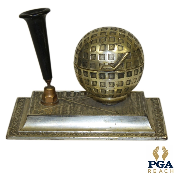 Golf Ball Desk Inkwell w/ Writing Instrument Holder