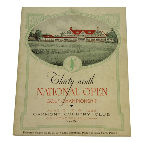 1935 US Open at Oakmont CC Program Signed by Bobby Jones JSA FULL Z42967
