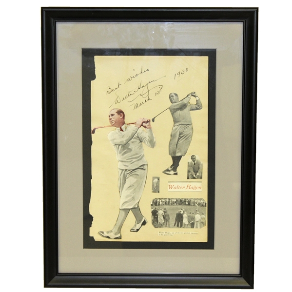 Walter Hagen Signed Cutout and Matte Display with 'Best Wishes', 'March 13th, '1930' JSA FULL