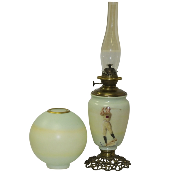 Golf Themed Painted Vintage Glass Table Lamp