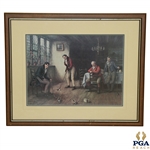 The Last to Play Print Signed by F. M. Bennett - Four Golfers Practicing Putting in a Pub 1930