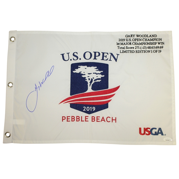 Gary Woodland Signed Ltd Ed 2019 US Open at Pebble Beach Embroidered Flag JSA #DD62516