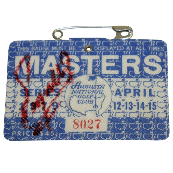 Fuzzy Zoeller Signed 1979 Masters Tournament Badge #8027 JSA #EE96312