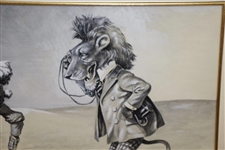Ostrich And Lion In Suit Cartoon Pen & Ink Drawing-J S Pughe Drawing, December 29, 1900
