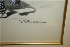 Ostrich And Lion In Suit Cartoon Pen & Ink Drawing-J S Pughe Drawing, December 29, 1900