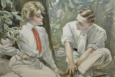 Circa 1904 Golfing Couple Sitting on Bench Print by Artist Harrison Fisher 