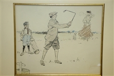 Keep Your Eye on the Ball Original Pen, Ink And Pastel On Board - Circa 1900