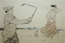Keep Your Eye on the Ball Original Pen, Ink And Pastel On Board - Circa 1900