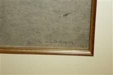 Circa 1899 JC Dellman Original Stone Litho of Links Golf Scene