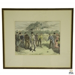 'Golf' by CA Fesch Featuring Time-Period Scottish Golfers on Links Course Print