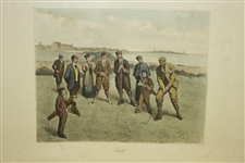 'Golf' by CA Fesch Featuring Time-Period Scottish Golfers on Links Course Print