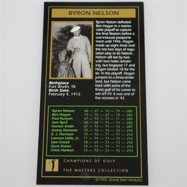Byron Nelson Signed 1942 GSV Golf Card JSA ALOA