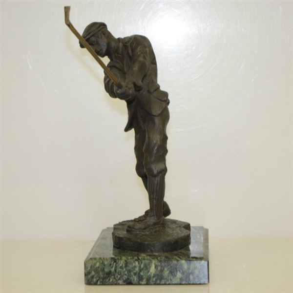 Bronze Time-Period Golfer Mid Swing Statue w/ Marble Base