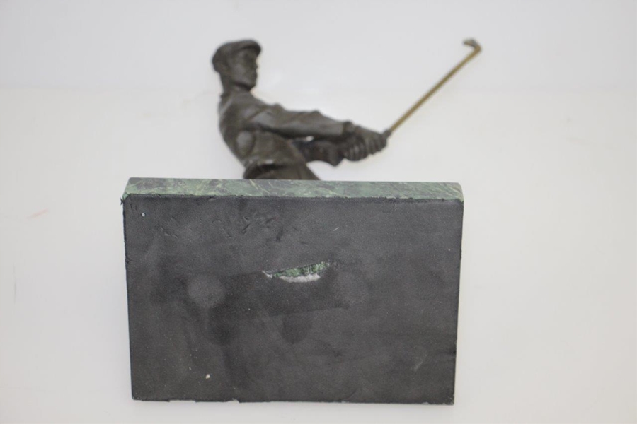 Bronze Time-Period Golfer Mid Swing Statue w/ Marble Base