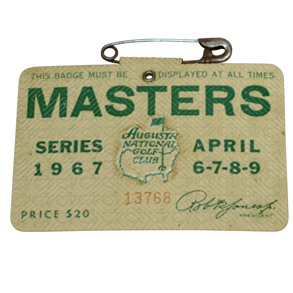 1967 Masters Tournament Series Badge #13768 - Gay Brewer Winner