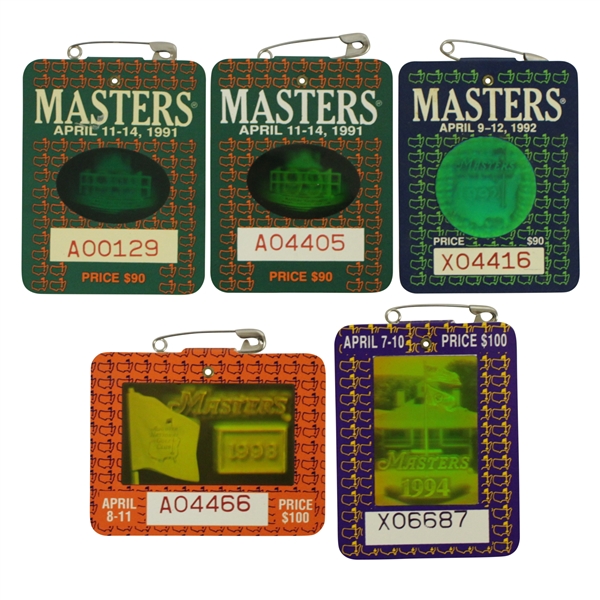 1991-1994 Masters Tournament Series Badges - Woosnam, Couples, Langer & Olazabal