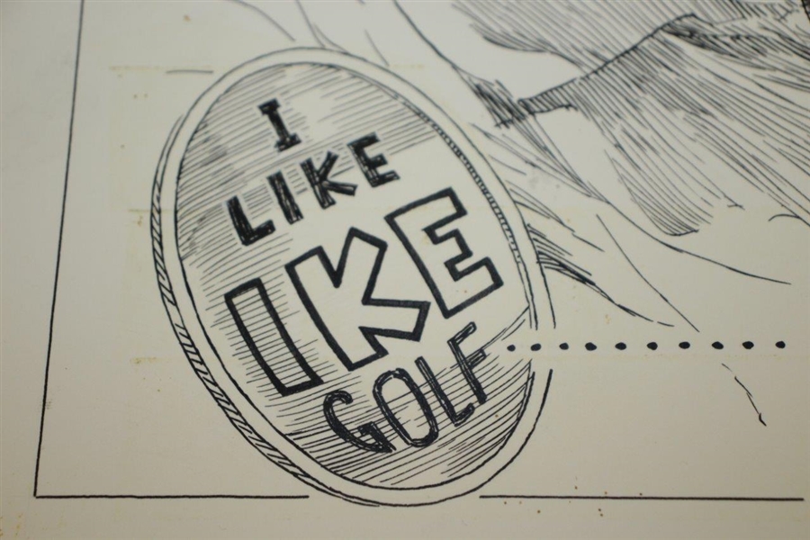 Circa 1960's I Like IKE Golf Winged Foot GC by Artist Bruce Stark Original Pen & Ink on Board
