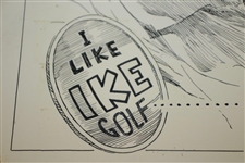 Circa 1960's I Like IKE Golf Winged Foot GC by Artist Bruce Stark Original Pen & Ink on Board