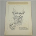 Circa 1960's I Like IKE Golf Winged Foot GC by Artist Bruce Stark Original Pen & Ink on Board