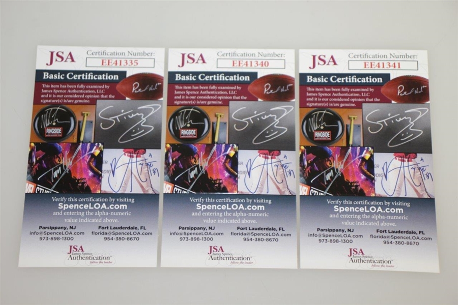 President Gerald Ford, Ben Crenshaw & Hale Irwin Signed Cards JSA Certs