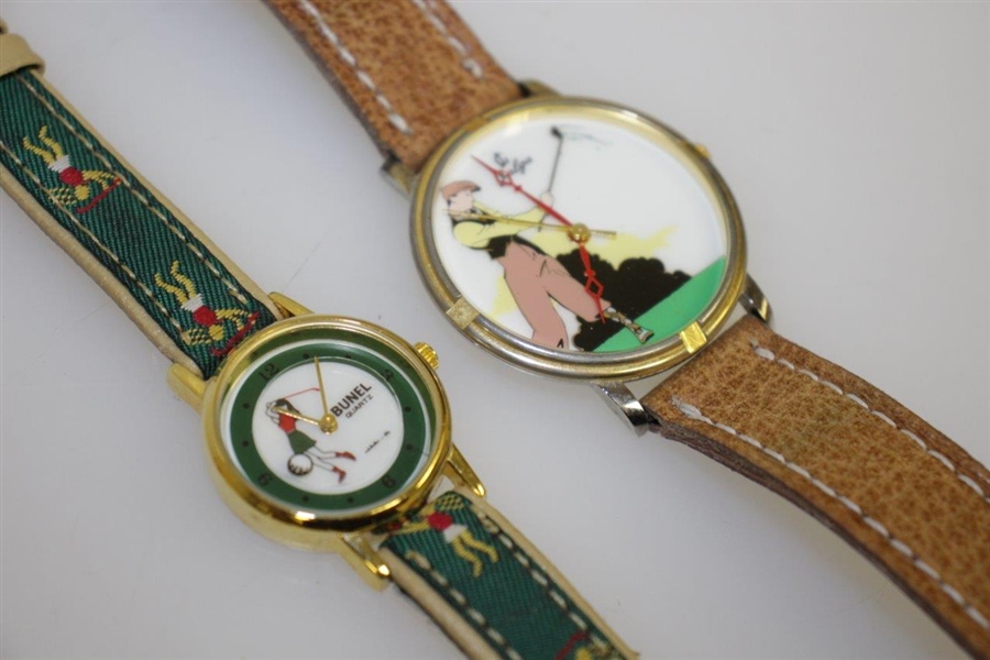 His & Hers Wrist Watches by Bunel & Jalga Featuring Old-Style Golfers