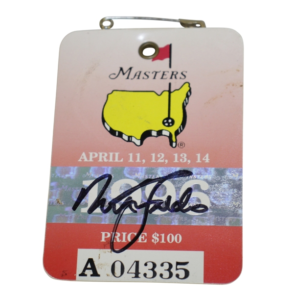 Nick Faldo Signed 1996 Masters Series Badge #A04335 JSA ALOA