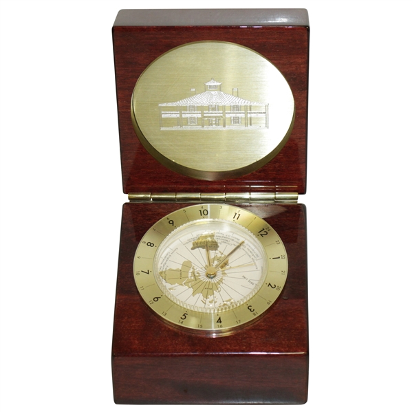 Masters Wooden Opening Clock Featuring World Time Dial & Augusta National Clubhouse - Works