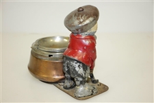 Vintage Dunlop Man Painted Metal Ashtray Advertising Figure w/ 'TIME' Pint Ad