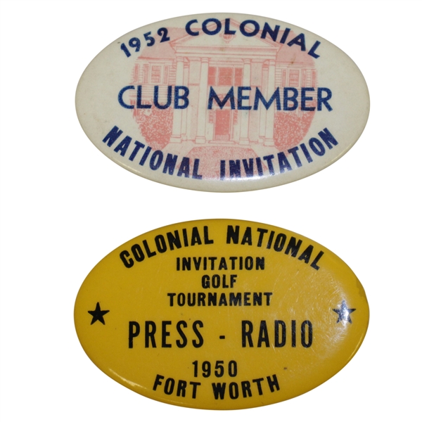 1950 & 1952 Colonial Invitational Golf Tournament Badges - Snead & Hogan Victories
