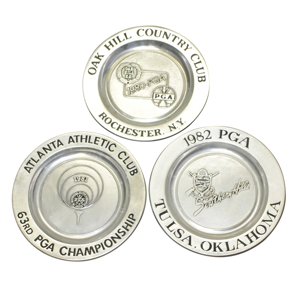 1980, 1981, & 1982 PGA Championship Commemorative Ltd Pewter Plates-Nicklaus & Others