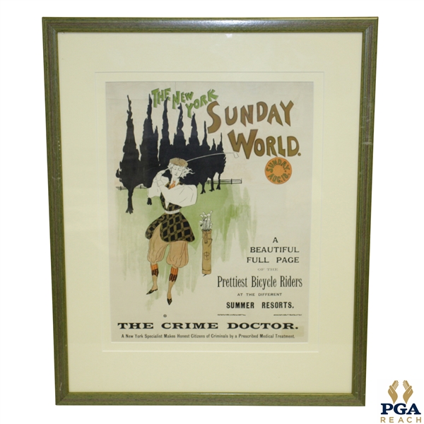 The New York Sunday World Magazine Poster Featuring Woman in Old Fashioned Golf Attire