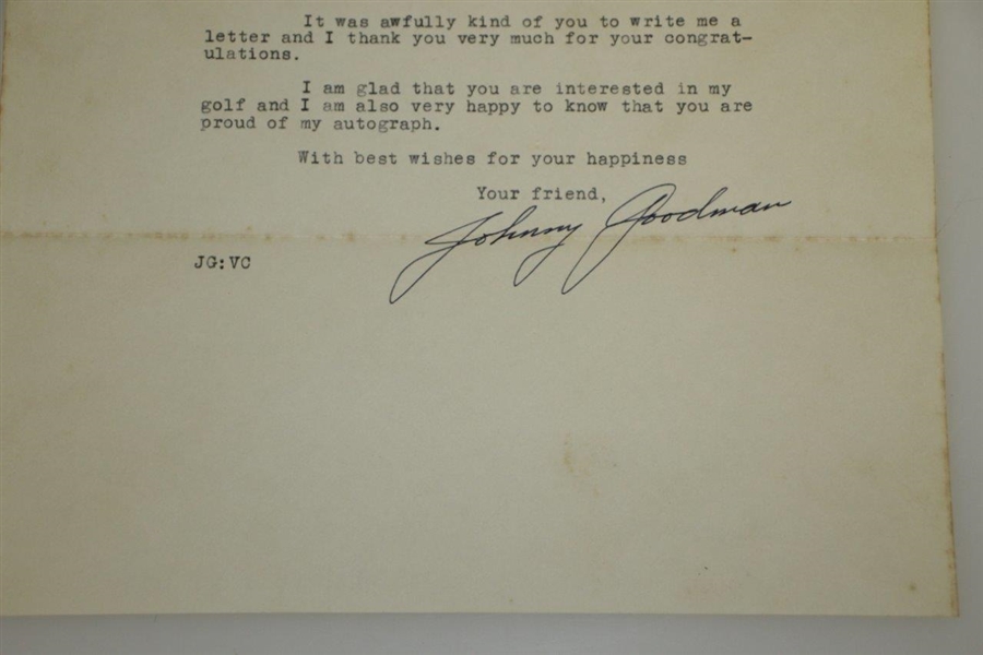 Johnny Goodman Signed 1933 Letter Written 9 Days After Amateur's US Open Win JSA ALOA