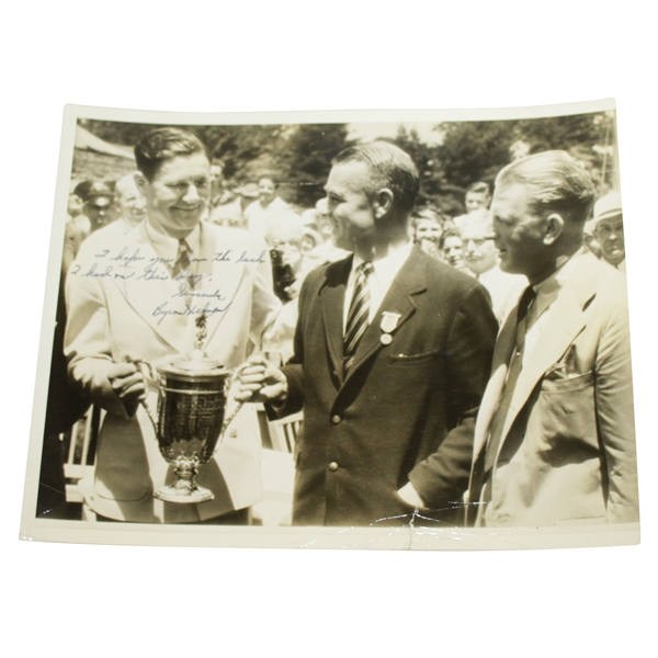 Bryon Nelson Signed 1939 US Open 8x10 Photo w/ Inscription About that Day JSA ALOA