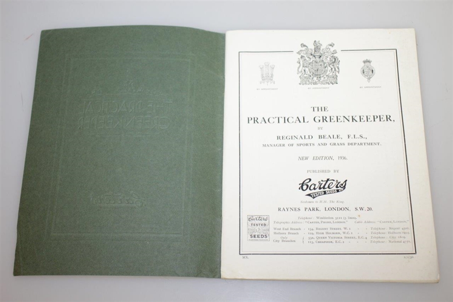 1936 The Practical Greenkeeper Book Carters Tested Seeds by Reg Beale
