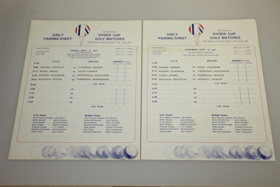 1971 The Ryder Cup at Old Warson Country Club Program & Pairing Sheets