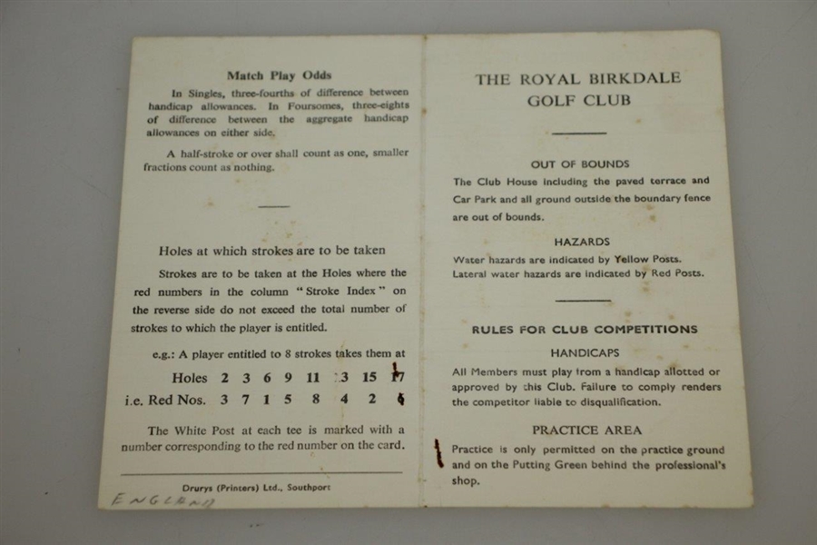 Peter Thompson Signed Royal Birkdale Golf Club Scorecard JSA ALOA