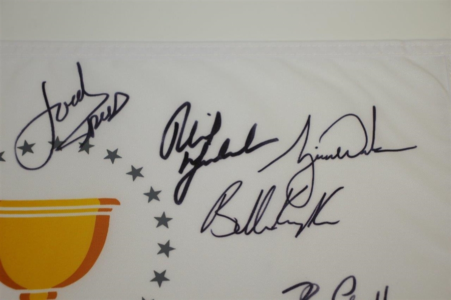 2017 Presidents Cup US Team Signed Flag w/ Woods, Koepka, Mickelson, Spieth & Others JSA ALOA