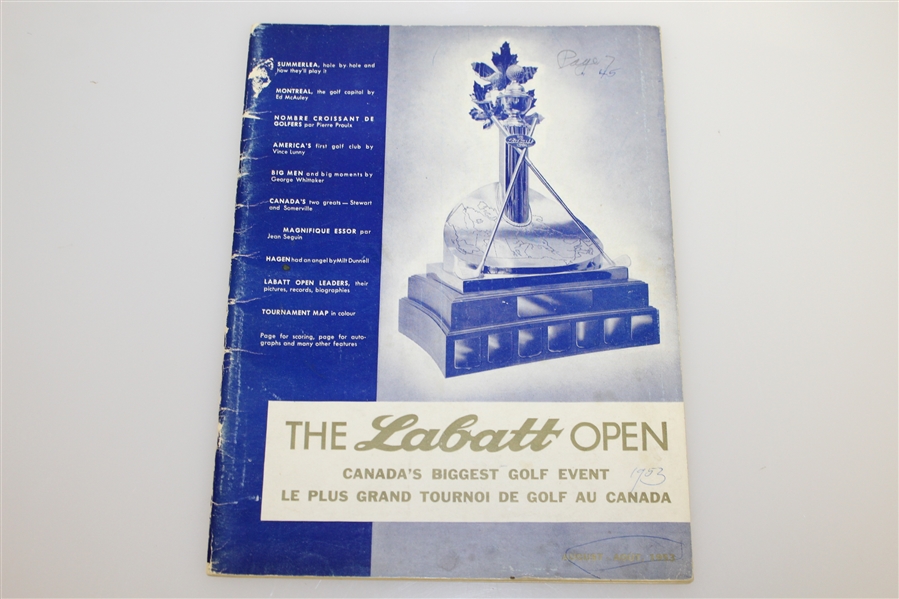 1953 The Labatt Open Tournament Program with Doug Ford Signed 3x5 Card JSA ALOA
