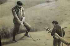 'In The Bunker' Hand Colored Pencil & Charcoal By JC Dollman Circa 1900