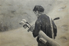 'In The Bunker' Hand Colored Pencil & Charcoal By JC Dollman Circa 1900