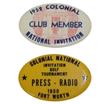 1950 & 1952 Colonial Invitational Golf Tournament Badges - Snead & Hogan Victories